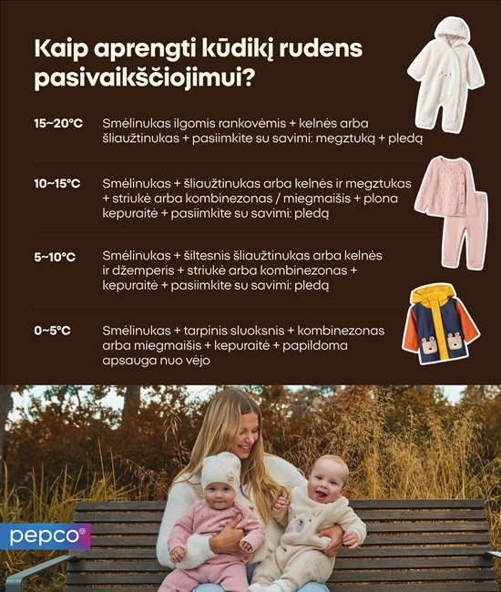 Kaip aprengti kūdikį rudeniškam pasivaikščiojimui